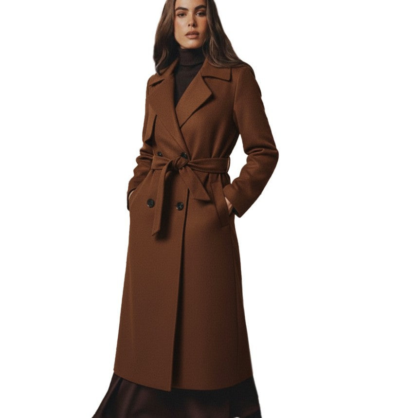 Płaszcz Jasnobrązowy z Wełną Dwurzędowy Damski Mistelle