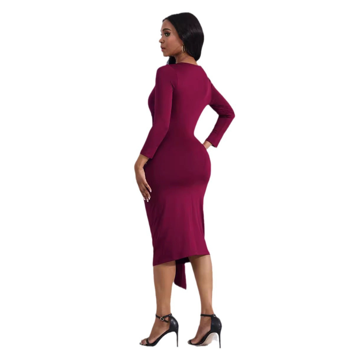 Elegancka sukienka midi z węzłem z przodu i rozcięciem dla kobiet