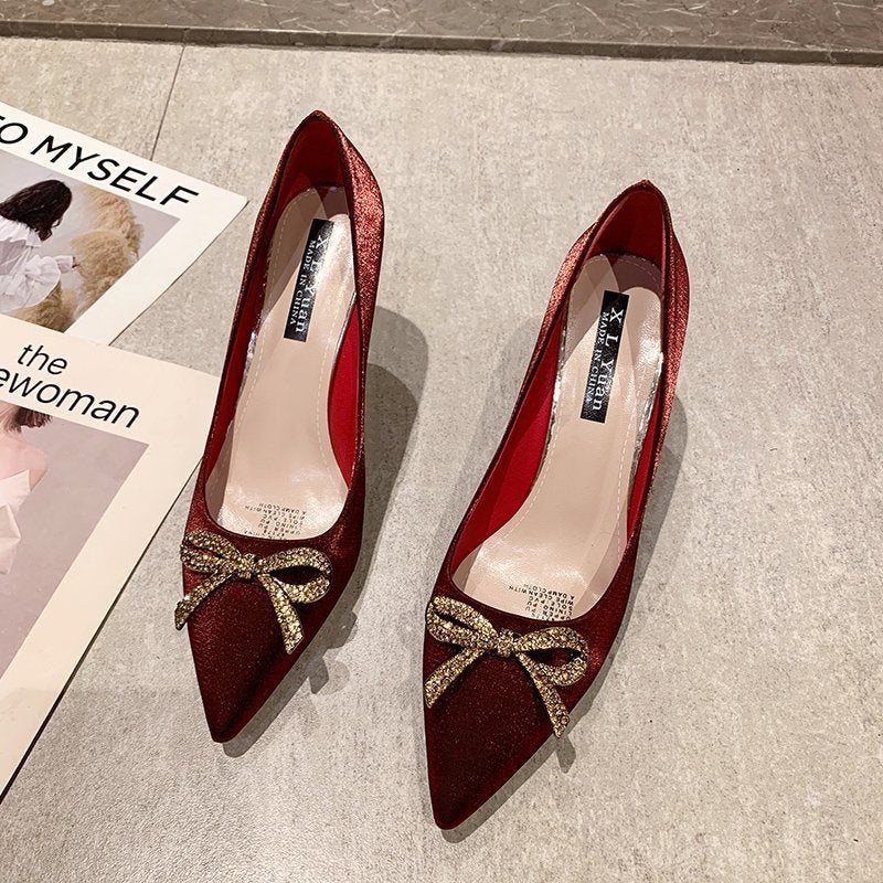 Szpilki Z Odkrytą Piętą I Kokardą Bordowe Derissa