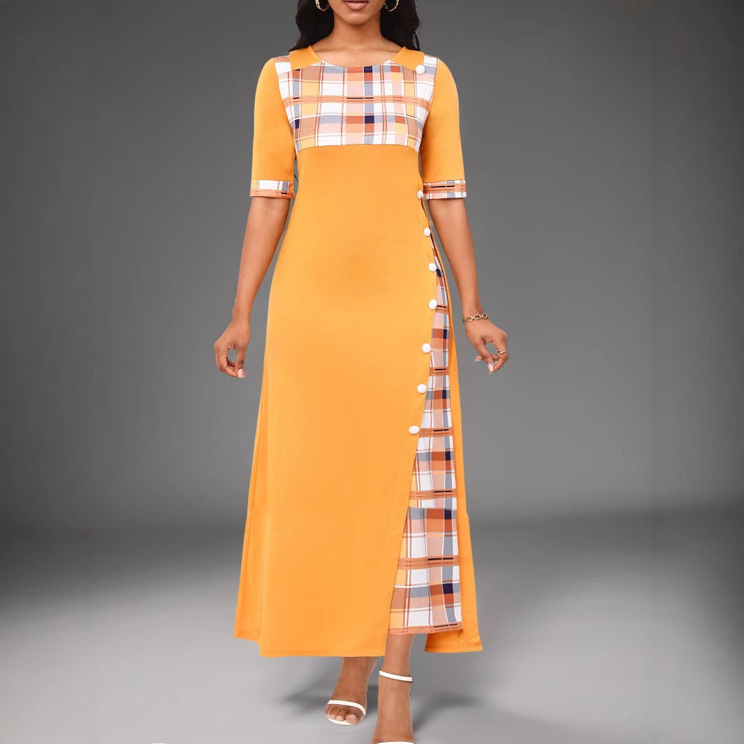 Asymetryczna sukienka damska z blokami kolorów i długimi rękawami