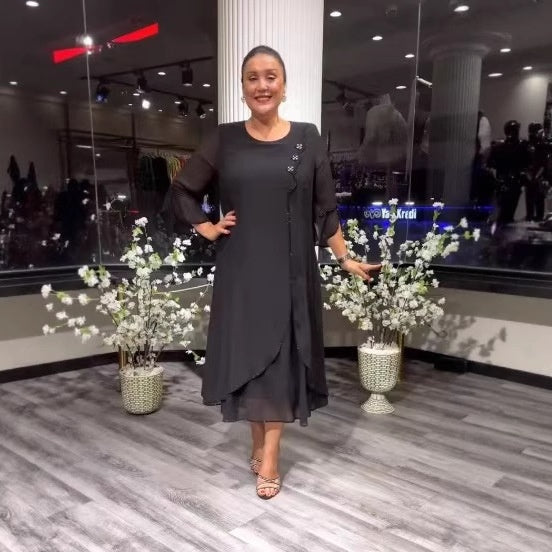 Damska sukienka z szyfonu w jednolitym kolorze, o luźnym kroju