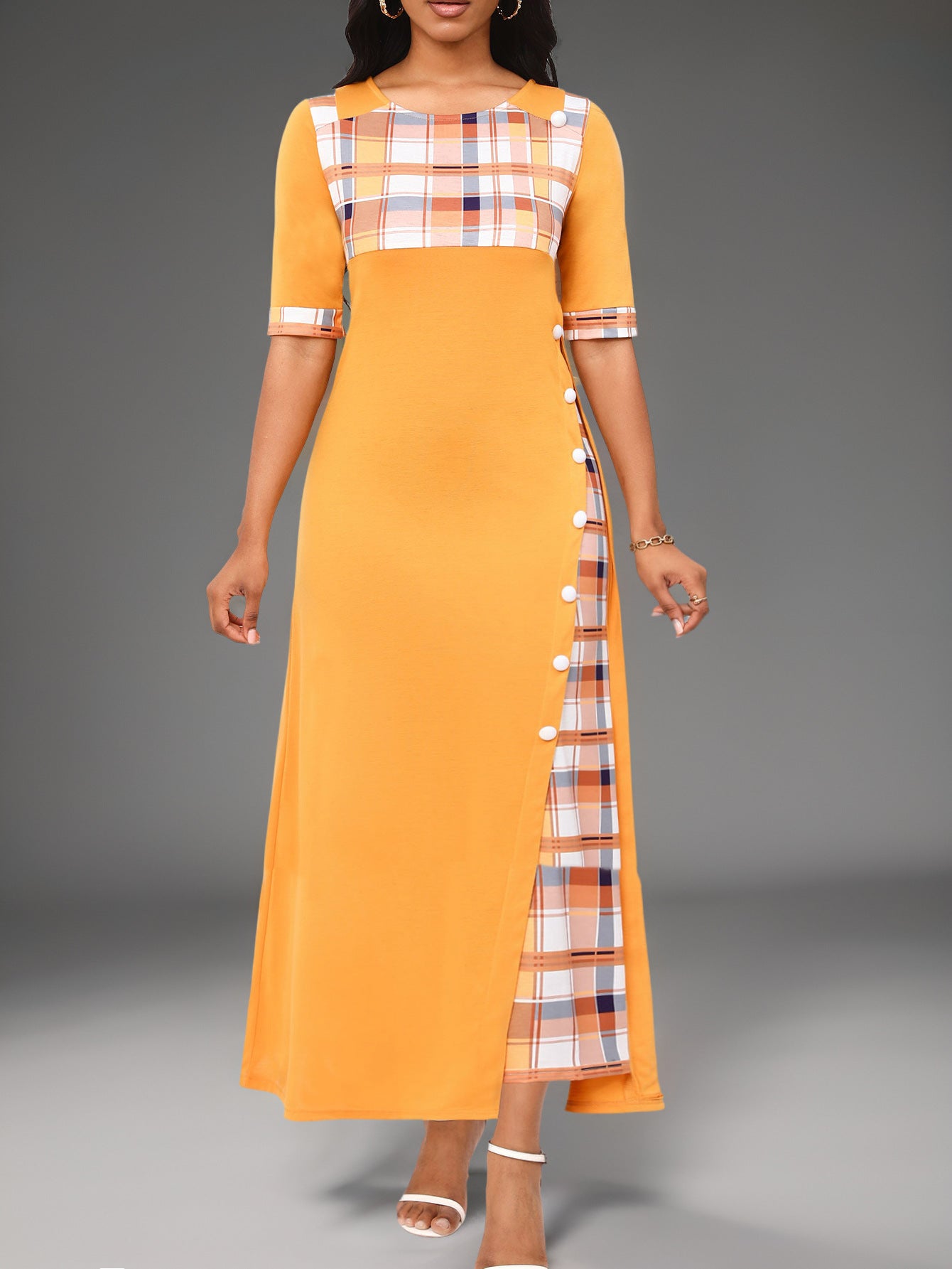 Asymetryczna sukienka damska z blokami kolorów i długimi rękawami