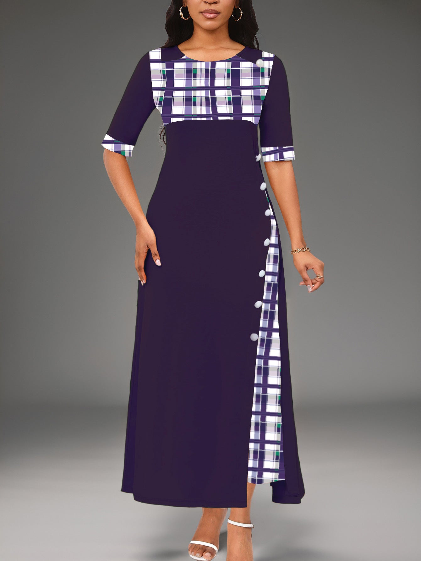 Asymetryczna sukienka damska z blokami kolorów i długimi rękawami