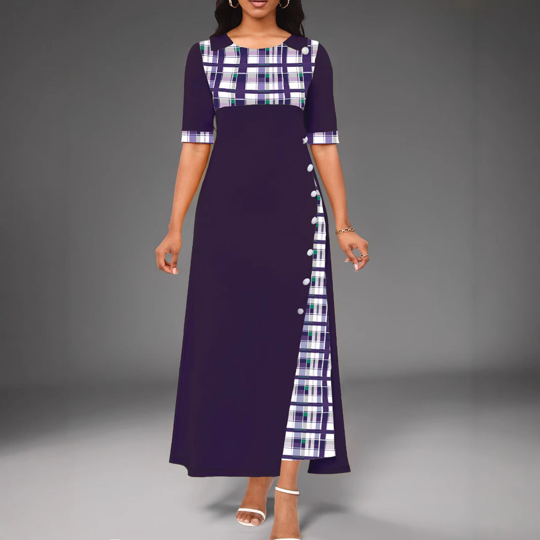 Asymetryczna sukienka damska z blokami kolorów i długimi rękawami