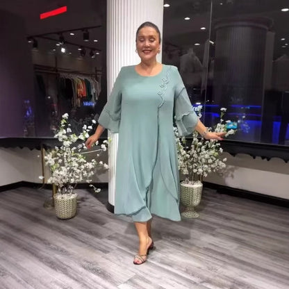 Damska sukienka z szyfonu w jednolitym kolorze, o luźnym kroju