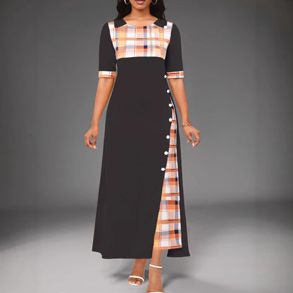 Asymetryczna sukienka damska z blokami kolorów i długimi rękawami