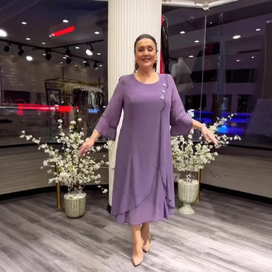 Damska sukienka z szyfonu w jednolitym kolorze, o luźnym kroju