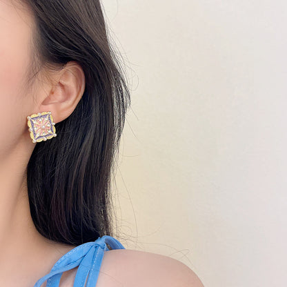 Vintage dworca emaile kwadratowe paznokcie do uszu / klampy do uszu