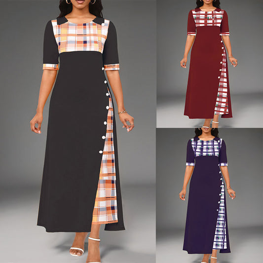 Asymetryczna sukienka damska z blokami kolorów i długimi rękawami