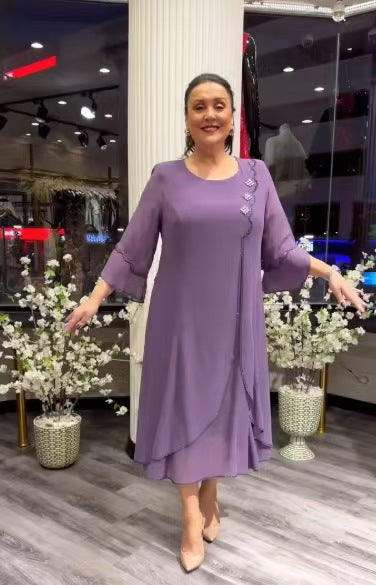 Damska sukienka z szyfonu w jednolitym kolorze, o luźnym kroju