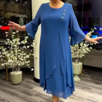 Damska sukienka z szyfonu w jednolitym kolorze, o luźnym kroju