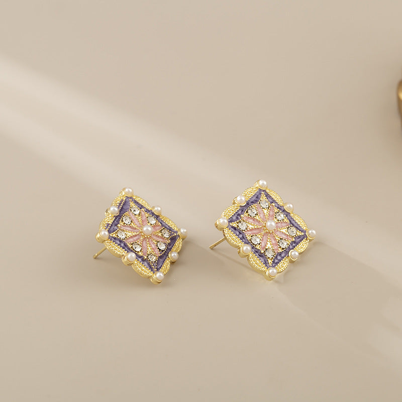 Vintage dworca emaile kwadratowe paznokcie do uszu / klampy do uszu