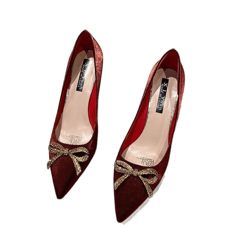 Szpilki Z Odkrytą Piętą I Kokardą Bordowe Derissa