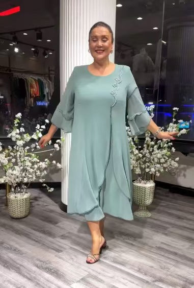 Damska sukienka z szyfonu w jednolitym kolorze, o luźnym kroju