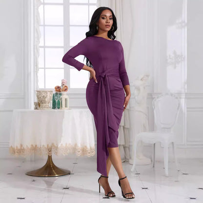 Elegancka sukienka midi z węzłem z przodu i rozcięciem dla kobiet