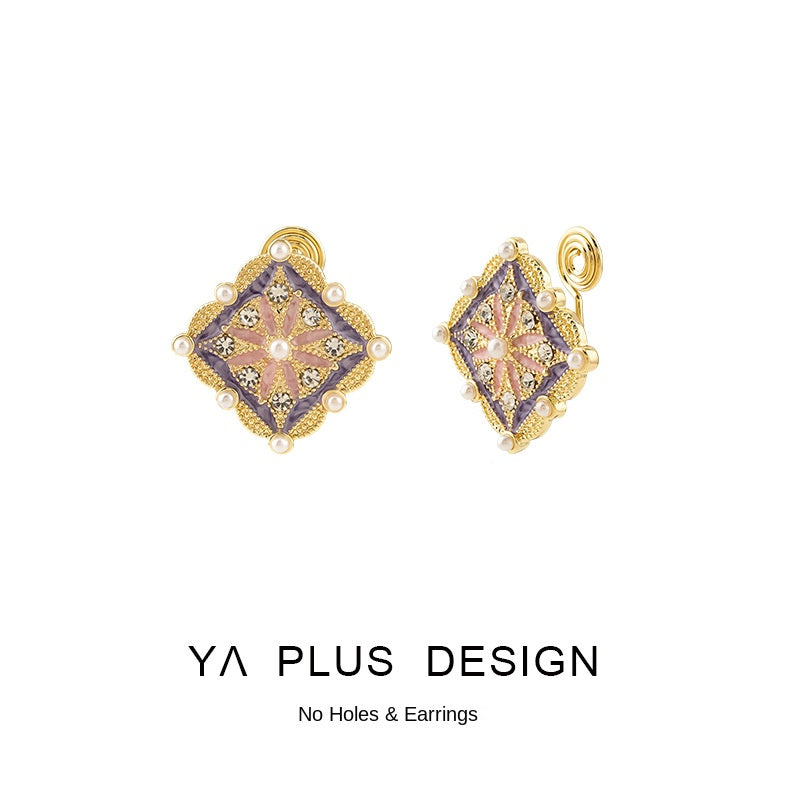 Vintage dworca emaile kwadratowe paznokcie do uszu / klampy do uszu