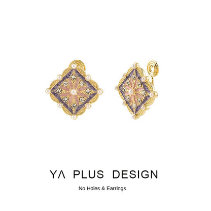 Vintage dworca emaile kwadratowe paznokcie do uszu / klampy do uszu